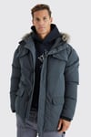 Men's Tall Faux Fur Hooded Arctic Parka Jacket In Charcoal - Grey - L, Grey