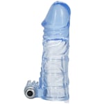 Clear Penis Sleeve Extension Ribbed Bullet Vibe Cock Cage Sheath Couples Tickler