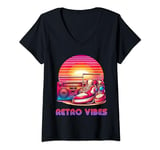 Womens Retro Vibes Boombox and sneakers lovers for men women kids V-Neck T-Shirt