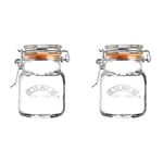 Kilner Clip Top Square Glass Jar - 70 ml, Spice or Herb Jar, Small Preserve Sample Jar, Hamper Jam Jar, Airtight Food Storage, Kitchen Preserving and Pickling Container, GL882 (Pack of 2)