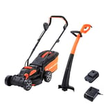 Yard Force 20V 4.0Ah 33cm Cordless Lawnmower with 30L Grass Bag and 25cm 20Volt 4.0Ah Grass Trimmer with Lithium-Ion Battery & Charger - LM C33 & LT C25B