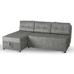 postergaleria Corner sofa with 2 bedding bins 196x145 cm grey - corner sofa bed left, sleeping surface 196x140 cm, in velour fabric - 3 seater sofa, for living room, guest room
