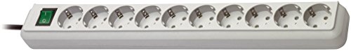 Brennenstuhl Eco-Line 10-Way Power Strip (Multiple Socket with Increased Touch Protection, Switch and 3 m Cable) Light Grey