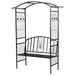 Svart Metall Trädgårdsbåge med Bänk 154x60x205 cm
