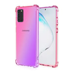 HAOYE Case for Samsung Galaxy S20 Case, Gradient Color Ultra-Slim Crystal Clear Anti Smudge Silicone Soft Shockproof TPU + Reinforced Corners Protection Phone Cover (Pink/Purple)
