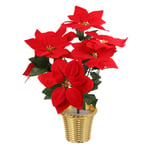 WINOMO Poinsettia Flowers Plant Pot Artificial Red Christmas Poinsettias Silk with Gold Foil Wrap for Home Garden Christmas Table Centerpieces Decorations