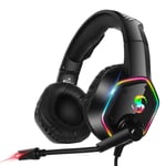 Gaming Headset, with RGB LED Light & Noise Cancelling Microphone 3.5mm Wired Headphone Crystal Stereo Bass Surround Sound for PS4 Xbox One PC Mac Controller