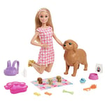 Barbie - Naissance des Chiots - Coffret avec Poupée Articulée, 1 Chienne et Ses 3 Chiots - Nombreux Accessoires de Soins - 29 cm - Dès 3 Ans, HCK75