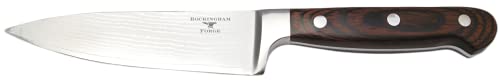 Rockingham Forge Couteau de chef 67 couches en acier de Damas 15,2 cm avec poignées rivetées en bois de pakka et construction pleine soie
