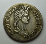 The Commemorative Coin Company Large Roman Silver Sestertius Coin. Caligula Honour Strike with Agrippina. 3.5cm 20g .925 Silver Plated. Replica, Reproduction, Collectable, Copy. Museum Quality.
