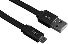 Kit Câble Plat de Données et de Charge USB/Micro USB pour Smartphone/Tablette/PC - Noir Métallique