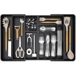 Lifewit Organisateur de Tiroir Cuisine Extensible, Grand Rangement Couverts Plastique de 54,1 cm à 91,4 cm, Range Couverts pour Couteaux, Cuillères, Fourchettes, Noir