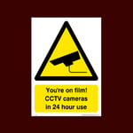 You're on film! CCTV cameras in 24 hour use Sticker/Self Adhesive Sign (S28) - CCTV, Security, Warning, Alarmed, Surveillance, Camera, Dogs, Premises