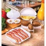 New 4x Microwave Breakfast Cooking Set Egg Poacher Bacon Potato Omelette Maker