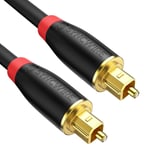 Cable Optique Audio Numérique Cordon Fibre Optique Toslink Digital 24k Platinum Male À Male Pour Hifi Home Cinéma, Sound Bar, Tv, Ps4, Xbox, Amplificateur, Playstation, Freebox - 1.8m Noir