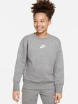 Nike Older Girls Club Fleece Crew Sweatshirt - Grey , Grey, Size Xs=7-8 Years