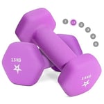 Yes4All N3JA Hex Neoprene Weights Dumbbells Set Pair (1 kg to 7 kg) - Dumbbell Set, Hand Weights Set for Women Men, Home Gym Workout, 1.5 KG x 2, Purple