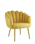 Baroni Home Fauteuil en Tissu avec Assise et Dossier Rembourrés, Fauteuil de Salon avec Jambes Dorées en Fer, Fauteuil Ergonomique et Confortable pour Chambre, Séjour, Bureau, Jaune, 67x64x77 cm