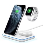 Senelux Wireless Charger, 15W Qi Fast Wireless Charger Station Compatible with iPhone 12/12 Pro/11 Pro/11Pro Max/XS Max/XR Galaxy Note 10+/S10+ Huawei P30 Pro Airpods Pro 2 1 Apple Watch - White