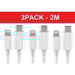 3-pack 2m Lightning-kabel laddning och dataöverföring 2st USB-C Vit 3-PACK 2M laddkabel White