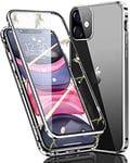LIUKM Coque pour iPhone11, d'adsorption Magnétique Pare-Chocs en métal avec 360 degrés Protection Case Cover Double côtés Transparent Verre Trempé Etui Housse pour iPhone 11 (Argent)