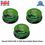 75 Maxell DVD+RW Disc 4.7GB 120Min 75 Spindle 275894 DVD Rewritable Blank Discs