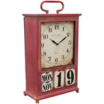 Biscottini Horloge de Table analogique 30 x 16 x 53,5 cm | Montre pour Chambre fabriquée en Italie | Horloge de Chevet en Fer Rouge Antique avec Calendrier