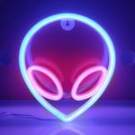 Alien Neon-skylt, USB eller 3-AA batteridriven neonljus, LED-bordsdekoration, sovrumsväggdekoration, födelsedagspresent (blå+rosa)