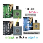 DENIM Aftershave-100ml, 3x Mix-pack, Musk, Black, original, 1 OF EACH AS PICTURE