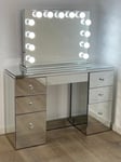 Bright Beauty Vanity - hollywood make up bord - sminkbord spegelglas - hollywood toalettbord - med make up spegel - 6 låda - spegelglas