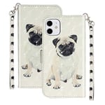 ANCASE Leather Phone Case for Apple iPhone 11 Pro 5.8 Pattern Design Flip Wallet Cover with Card Slots Holder for Girls Boys - Pug