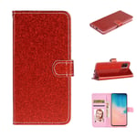 LMFULM® Case for Samsung Galaxy A71 / SM-A715 (6.7 Inch) PU Bling Glitter Sparkle Leather Cover Magnetic Wallet Case Shining Phone Protective Case Stand Flip Case Red