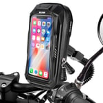 BTNEEU Motorcycle Phone Mount Waterproof 360°Rotation Motorbike Phone Holder with Rain Cover, Adjustable Motorcycle Mirror Phone Mount Compatible with Smartphone Up to 6.5 Inch (Deep Black)