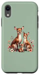 Coque pour iPhone XR Vert Adorable Famille de Cerfs Fond Floral Inspiré de la Nature