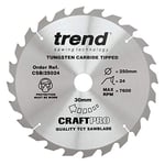 Trend CraftPro TCT Medium & Coarse Finish Ripping Sawblade for Wood, 250mm Diameter, 30mm Bore, 24 Teeth, 3mm Kerf, +15° Hook, CSB/25024