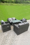 Outdoor Rattan Sofa Set Dining Table Reclining Chairs Love Sofa 6 Seater