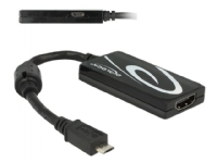 Delock - Adapter för video / ljud - 5 pin Micro-USB (MHL) hane till HDMI, Mikro-USB typ B (endast ström) hona - 20 cm - svart - stöd för 4K