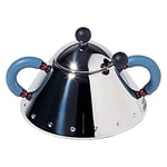Alessi 9097 Sugar Bowl and Spoon in Stainless Steel, Blue,10.5cm diameter, 8cm high, 20cl centilitre capacity.