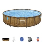 Bestway piscine hors sol ronde Power Steel™ SwimVista™ effet bois avec hublots - 549 x 122 cm