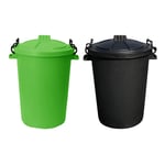 2 x 50L Bin Cliplock Lid Home/Kitchen/Garden Waste Storage Bin- Lime Green+Black