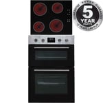 SIA 60cm Stainless Steel Built-in Double Fan Oven & 4 Zone Touch Ceramic Hob