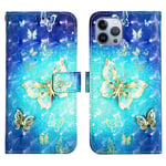 Pattern Printing Leather Series-2 Til iPhone 14 Plus Etui - Golden Butterflies