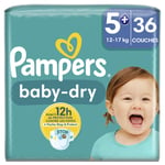 Couches Bébé Baby-dry Taille 5+ 12kg - 17kg Pampers - Le Paquet De 36 Couches