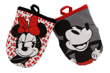 Disney Kitchen Neoprene Mini Oven Mitts, 2pk-Heat Resistant Oven Gloves with Insulation Ideal for Handling Hot Kitchenware-Non-Slip Grip, Hanging Loop, 5.5 x 7 Inches - Minnie Bows and Mickey Dots