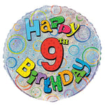 Unique Party - 55501 - Ballon d'Anniversaire - Holographique - Happy 9th Birthday - 45 cm