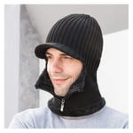 Men Women Winter Warm Balaclava Hat Wool Knit Visor Beanie Ski Beanie Cap Mask Scarf for Running Fishing Cycling (Color : Black)