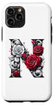iPhone 11 Pro Red Rose Roses Flower Floral Design Monogram Letter N Case