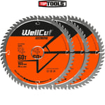WellCut TCT Saw Blade 165mm x 60T x 20mm Bore for DCS520, GKT55 Pack of 3