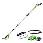 Greenworks Tools G24PS20K2 Cordless Pole Saw with 2 Ah Battery and Charger, 24 V, Green, 20 cm+Saw chain for Chainsaw -29507, black+ Chainsaw Guide Rail - 29497, black, 7 x 39 x 2 cm