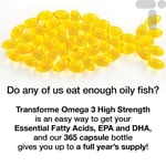 Omega 3 Fish Oil 1000mg 365 Softgels, Pure High Strength, by Transforme